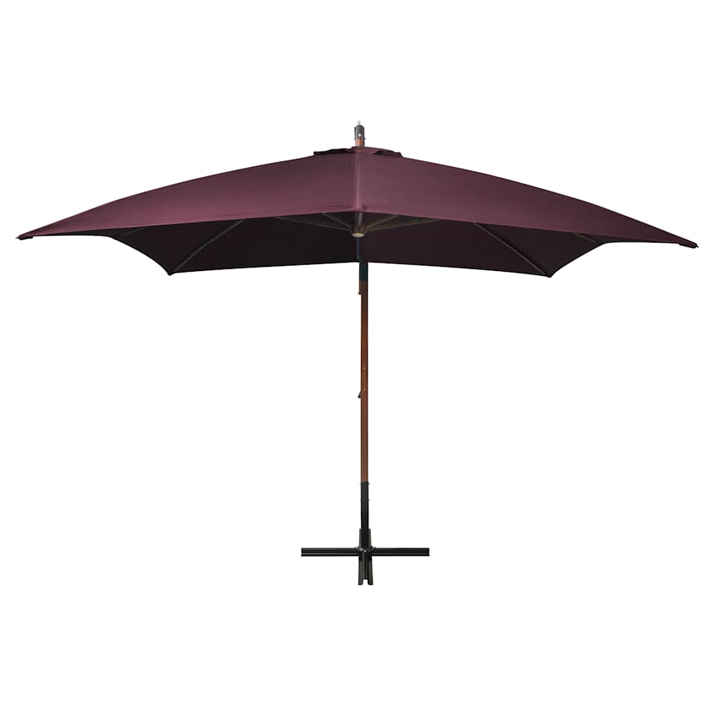 vidaXL Hanging Garden Parasol with Pole Bordeaux Red 3x3 m Solid Fir Wood 2