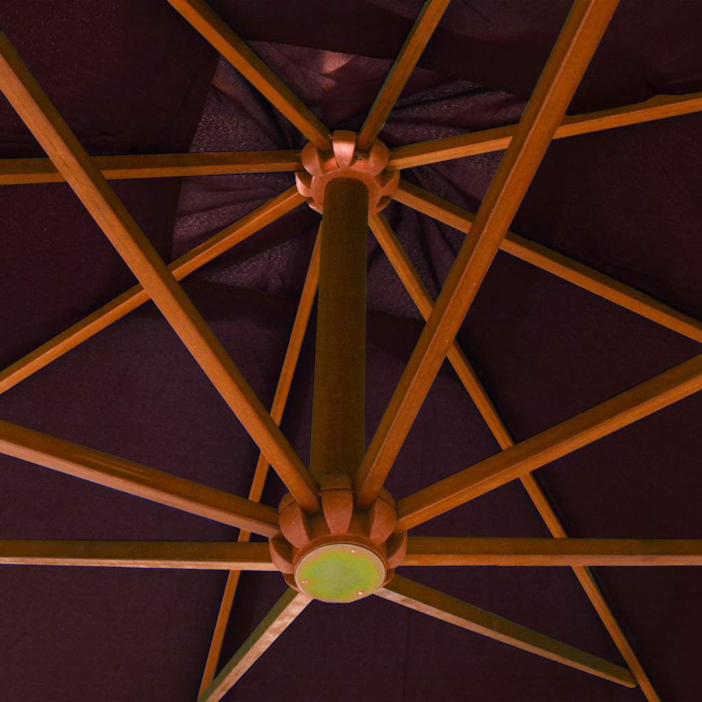 vidaXL Hanging Garden Parasol with Pole Bordeaux Red 3x3 m Solid Fir Wood 4