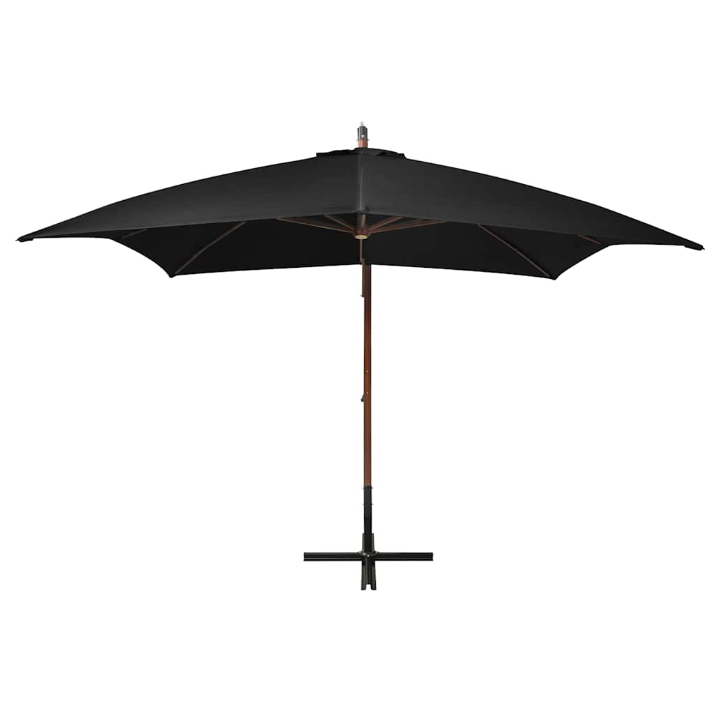 Hanging Garden Parasol with Pole Solid Fir Wood Black 3 m 3 m