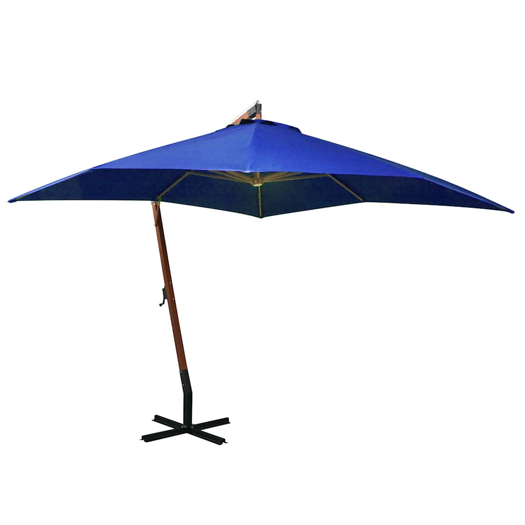 vidaXL Hanging Garden Parasol with Pole Azure Blue 3x3 m Solid Fir Wood 1
