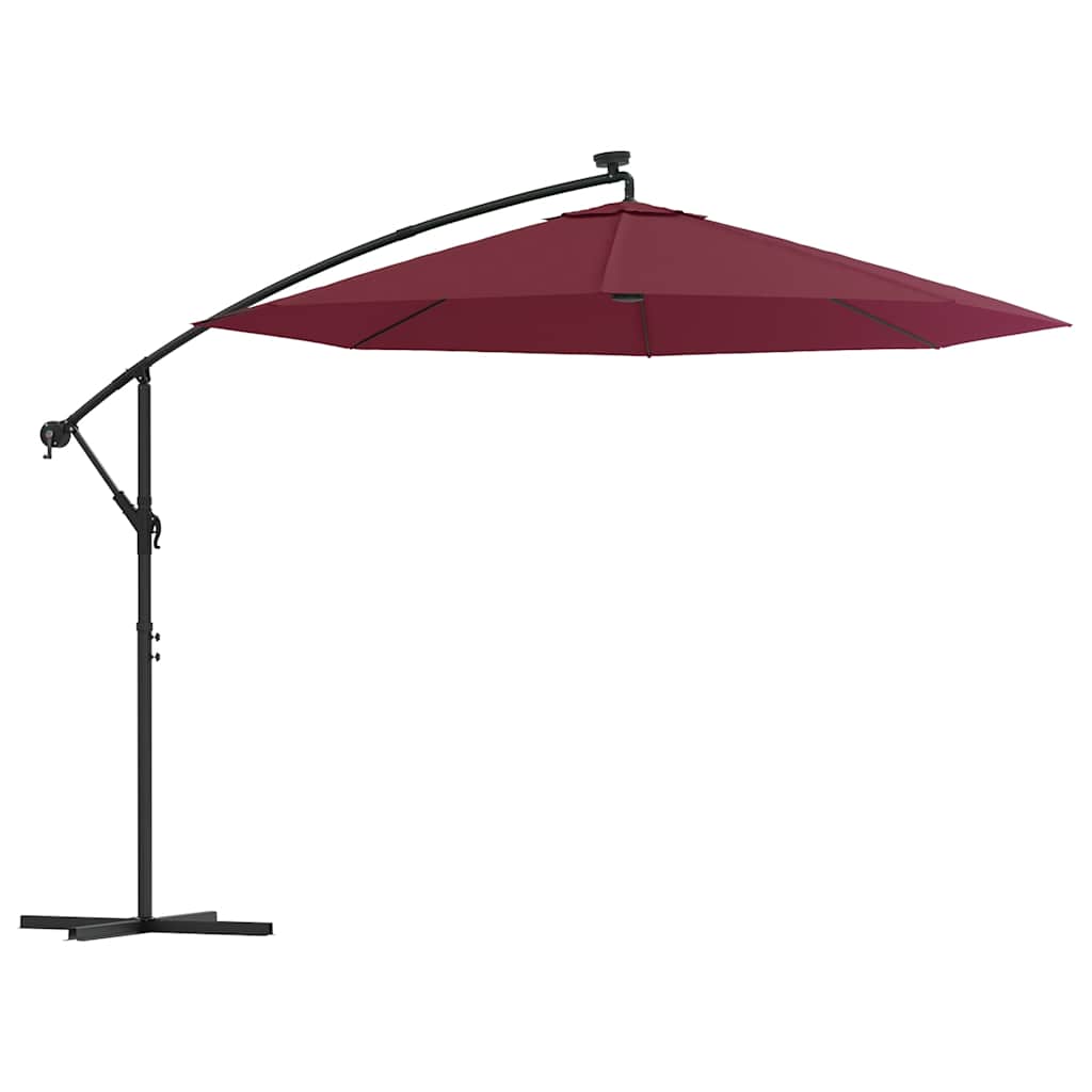 vidaXL Cantilever Garden Parasol with LED Lights and Steel Pole Wine Red 2