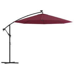 vidaXL Cantilever Garden Parasol with LED Lights and Steel Pole Wine Red 2