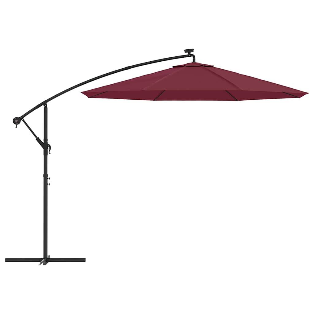 vidaXL Cantilever Garden Parasol with LED Lights and Steel Pole Wine Red 4