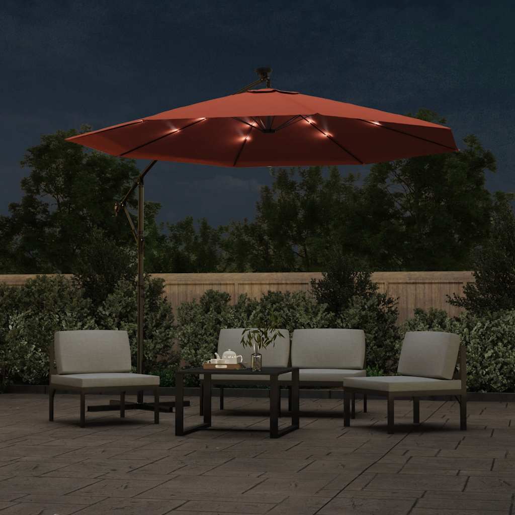 vidaXL Cantilever Garden Parasol with LED Lights and Steel Pole Terracotta 3