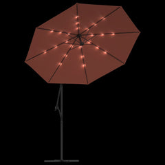 vidaXL Cantilever Garden Parasol with LED Lights and Steel Pole Terracotta 6
