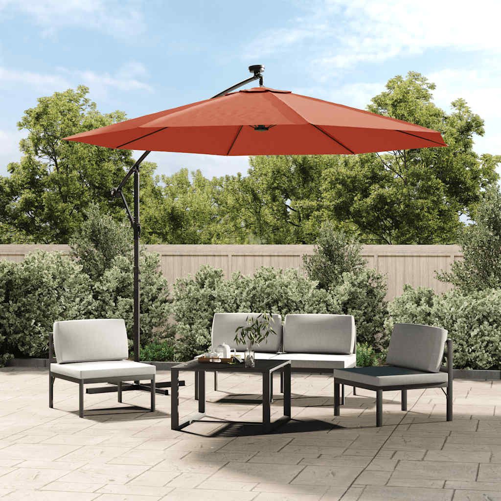 vidaXL Cantilever Garden Parasol with LED Lights and Steel Pole Terracotta 1