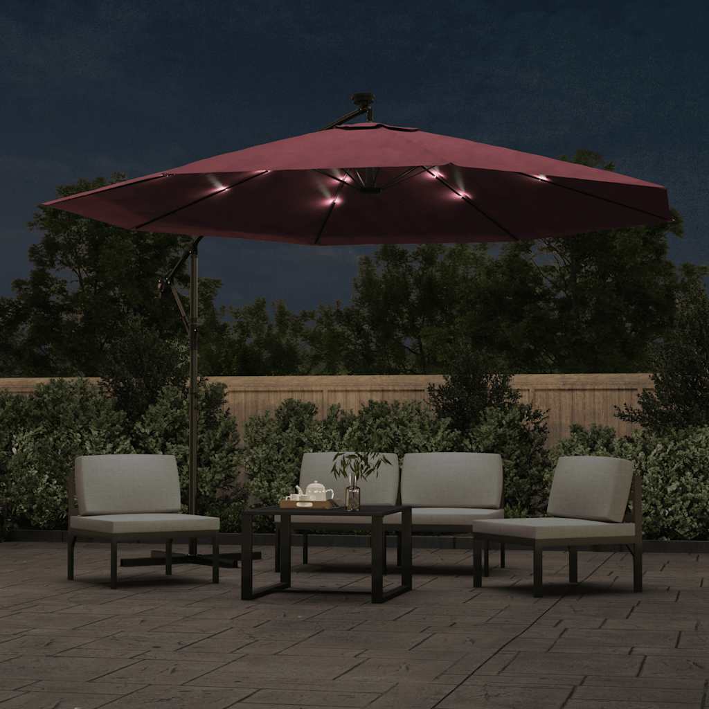 vidaXL Cantilever Garden Parasol with LED Lights Bordeaux Red 350 cm 3