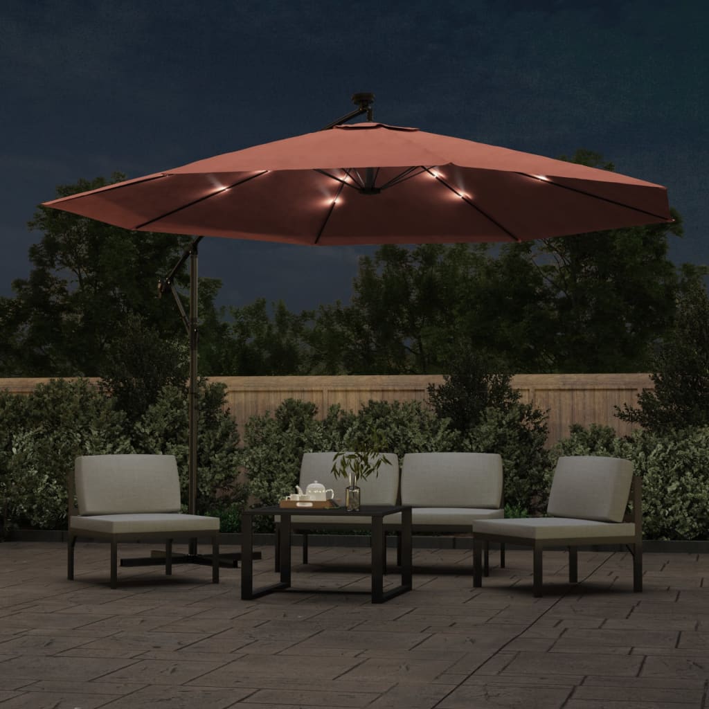 vidaXL Cantilever Garden Parasol with LED Lights Terracotta 350 cm 3