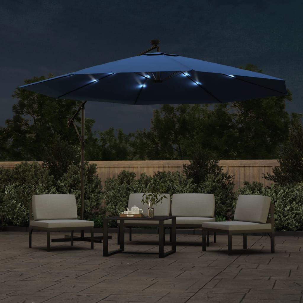 vidaXL Cantilever Garden Parasol with LED Lights Azure Blue 350 cm 3