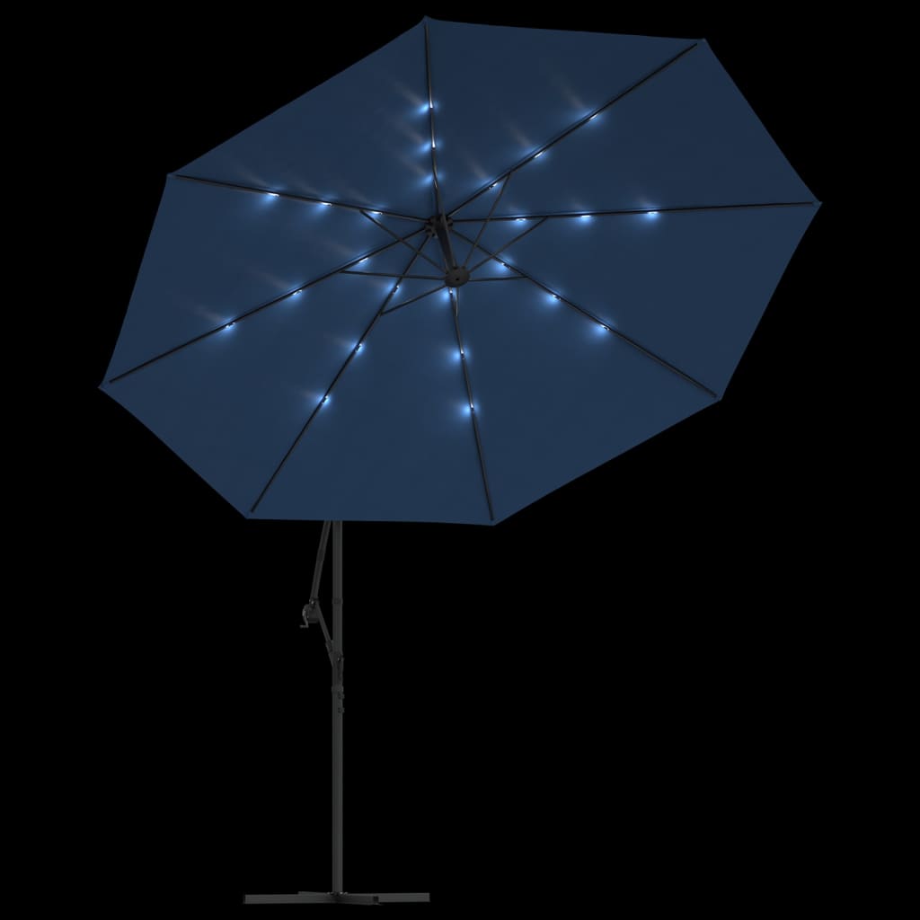 vidaXL Cantilever Garden Parasol with LED Lights Azure Blue 350 cm 6