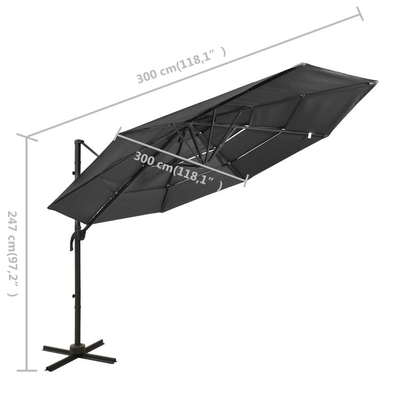 4-Tier Parasol with Aluminium Pole Anthracite 3x3 m