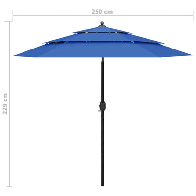 3-Tier Parasol with Aluminium Pole Azure Blue 2.5 m