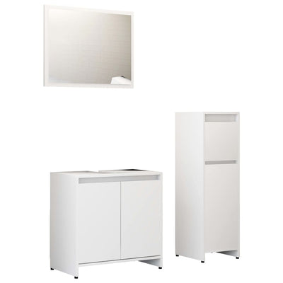 3 Piece Bathroom Furniture Set White Engineered Wood