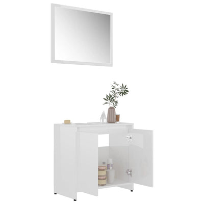 3 Piece Bathroom Furniture Set High Gloss White Engineered Wood