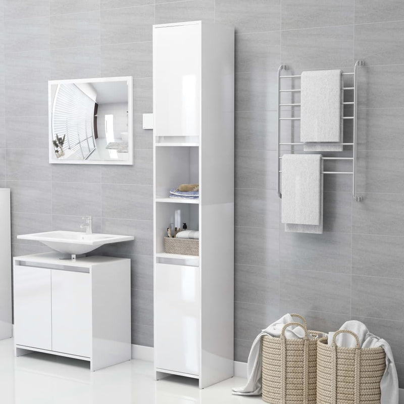 3 Piece Bathroom Furniture Set High Gloss White Engineered Wood