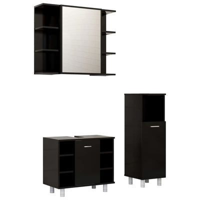 3 Piece Bathroom Furniture Set Black Engineered Wood