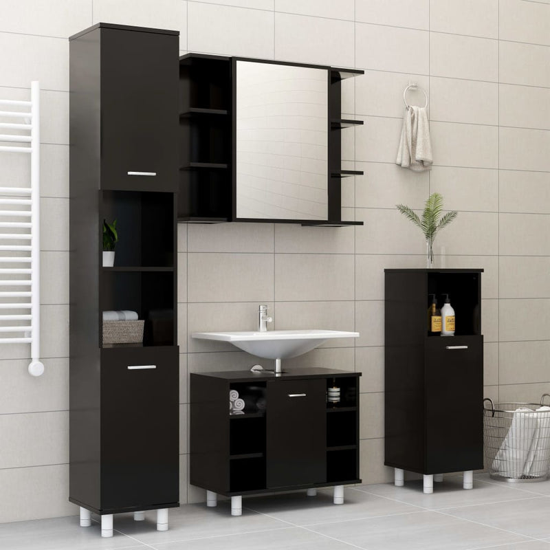 3 Piece Bathroom Furniture Set Black Engineered Wood