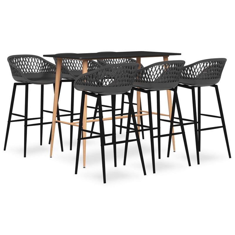 7 Piece Bar Set Black and Grey