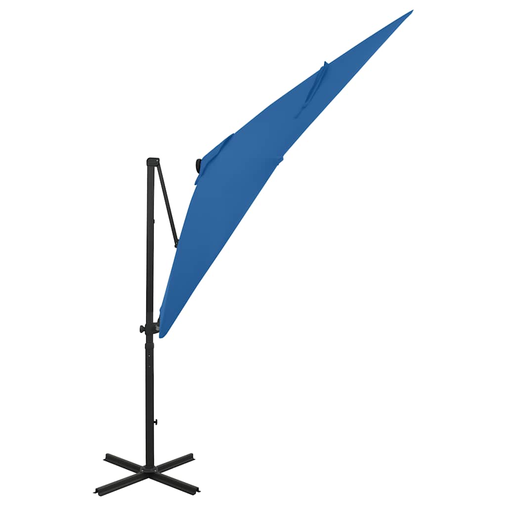 vidaXL Cantilever Garden Parasol with Pole and LED Lights Azure Blue 250 cm 2