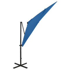 vidaXL Cantilever Garden Parasol with Pole and LED Lights Azure Blue 250 cm 2
