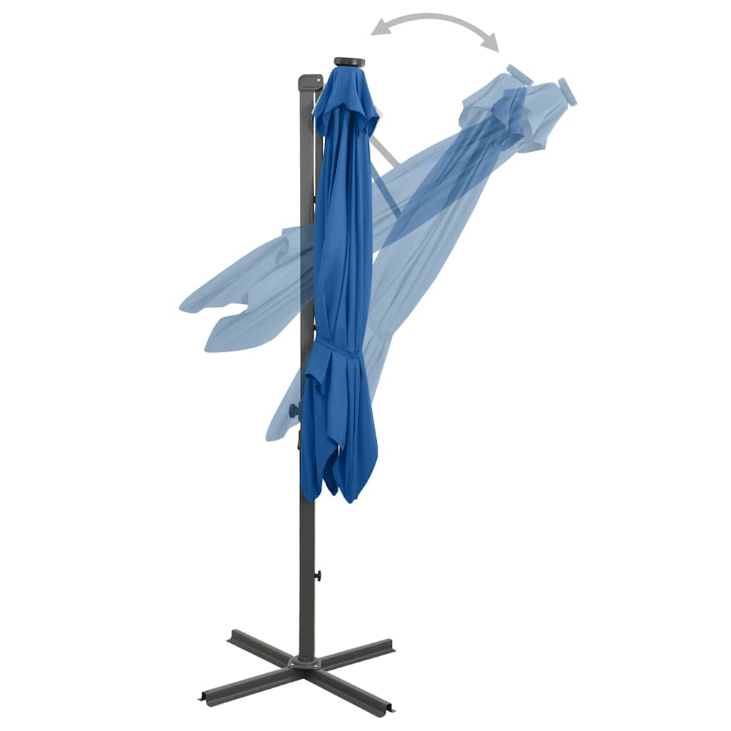 vidaXL Cantilever Garden Parasol with Pole and LED Lights Azure Blue 250 cm 6