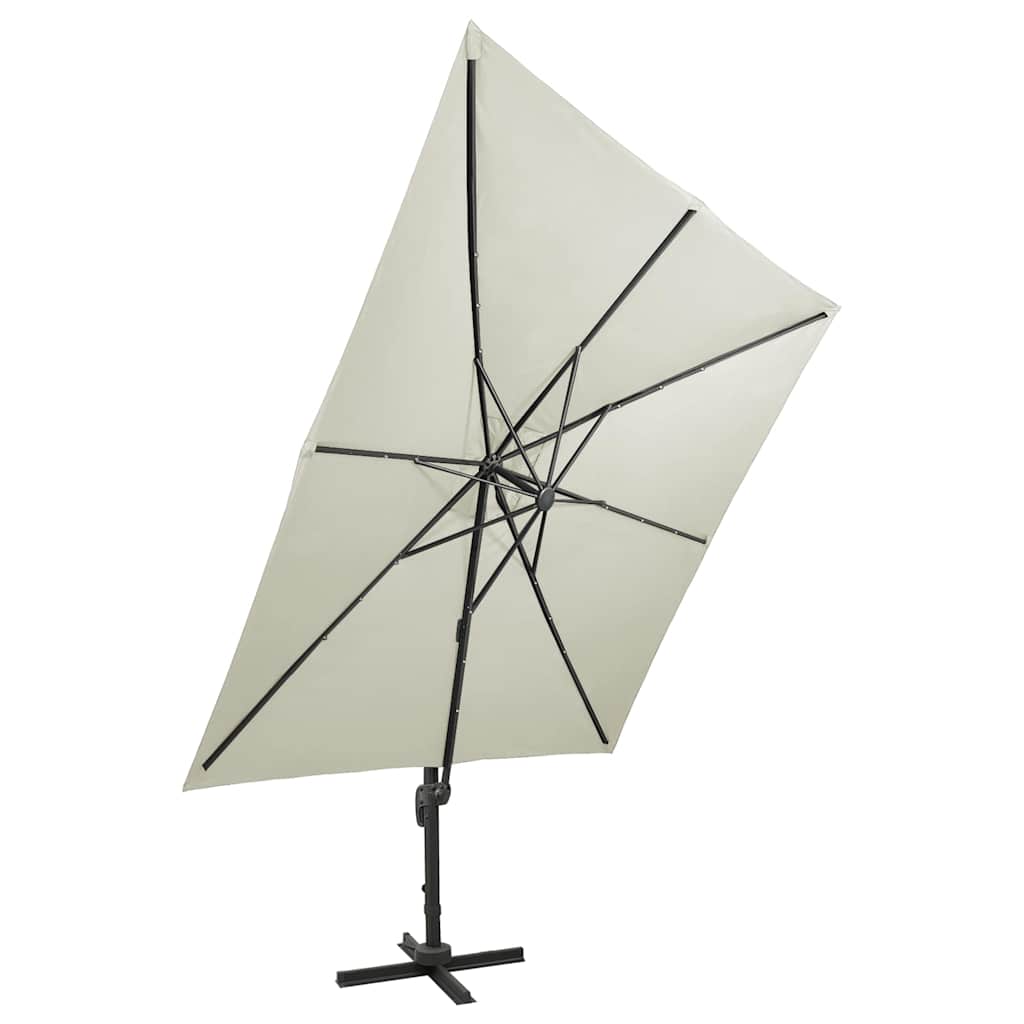 vidaXL Cantilever Garden Parasol with Pole and LED Lights Sand 300 cm 2