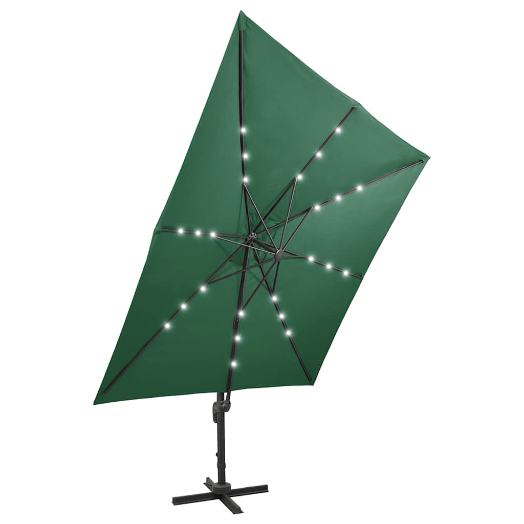 vidaXL Cantilever Garden Parasol with Pole and LED Lights Green 300 cm 6