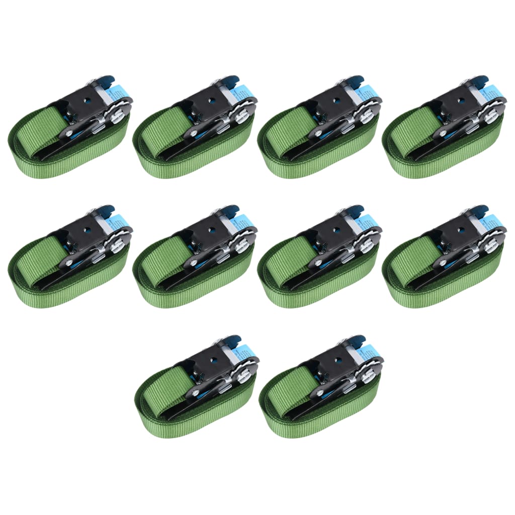 vidaXL Ratchet Tie Down Straps 10 pcs 800 daN 6 m Green 1