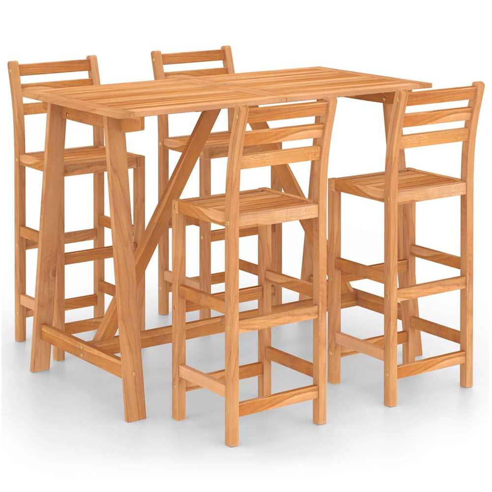 vidaXL 5 Piece Outdoor Bar Set Solid Acacia Wood 2