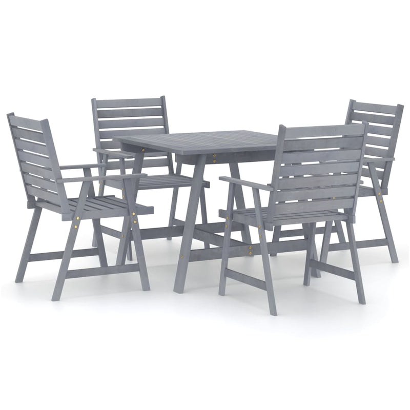 5 Piece Garden Dining Set Grey Solid Acacia Wood