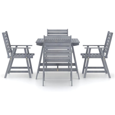 5 Piece Garden Dining Set Grey Solid Acacia Wood