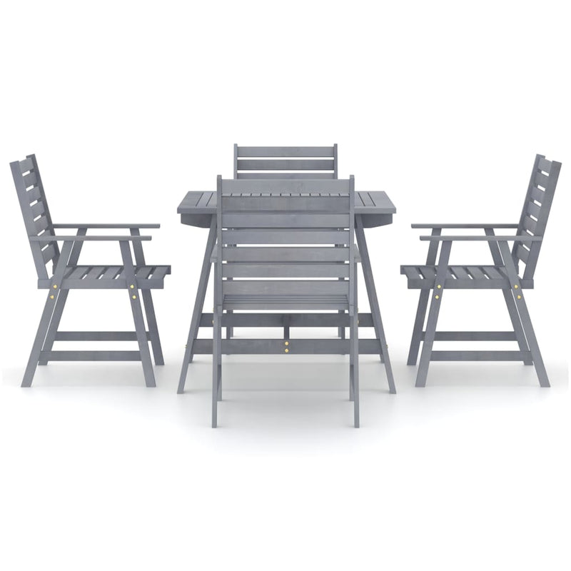 5 Piece Garden Dining Set Grey Solid Acacia Wood