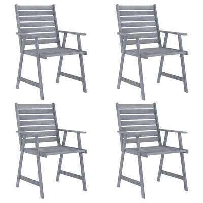 5 Piece Garden Dining Set Grey Solid Acacia Wood