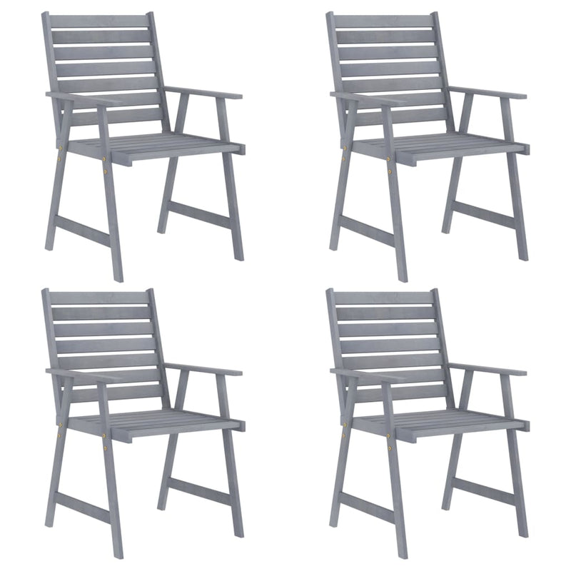 5 Piece Garden Dining Set Grey Solid Acacia Wood