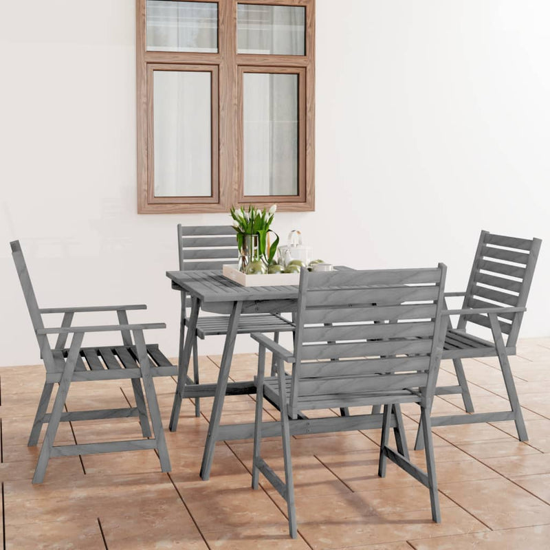 5 Piece Garden Dining Set Grey Solid Acacia Wood