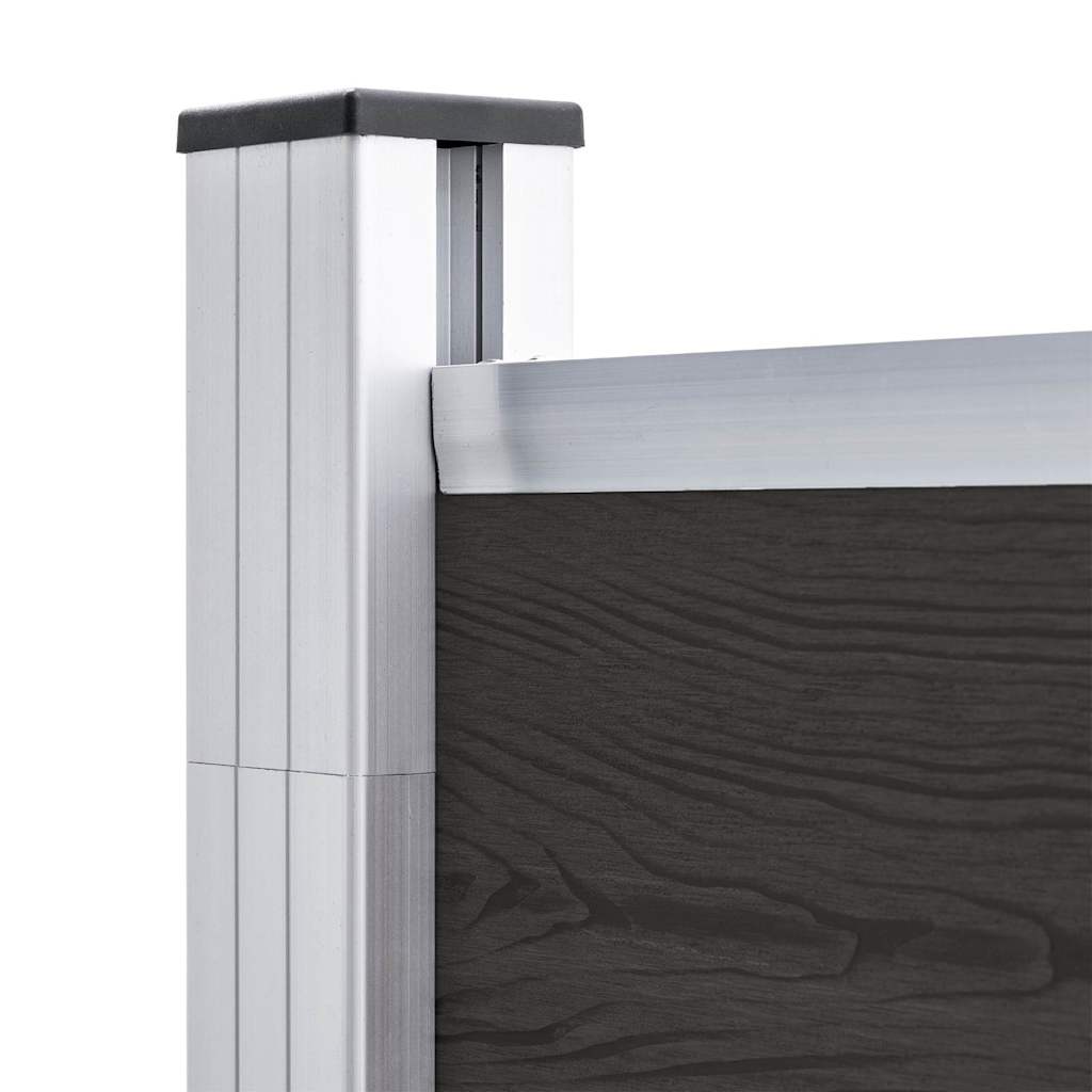 Fence Panel WPC 175x186 cm Black 1 section with 1 post