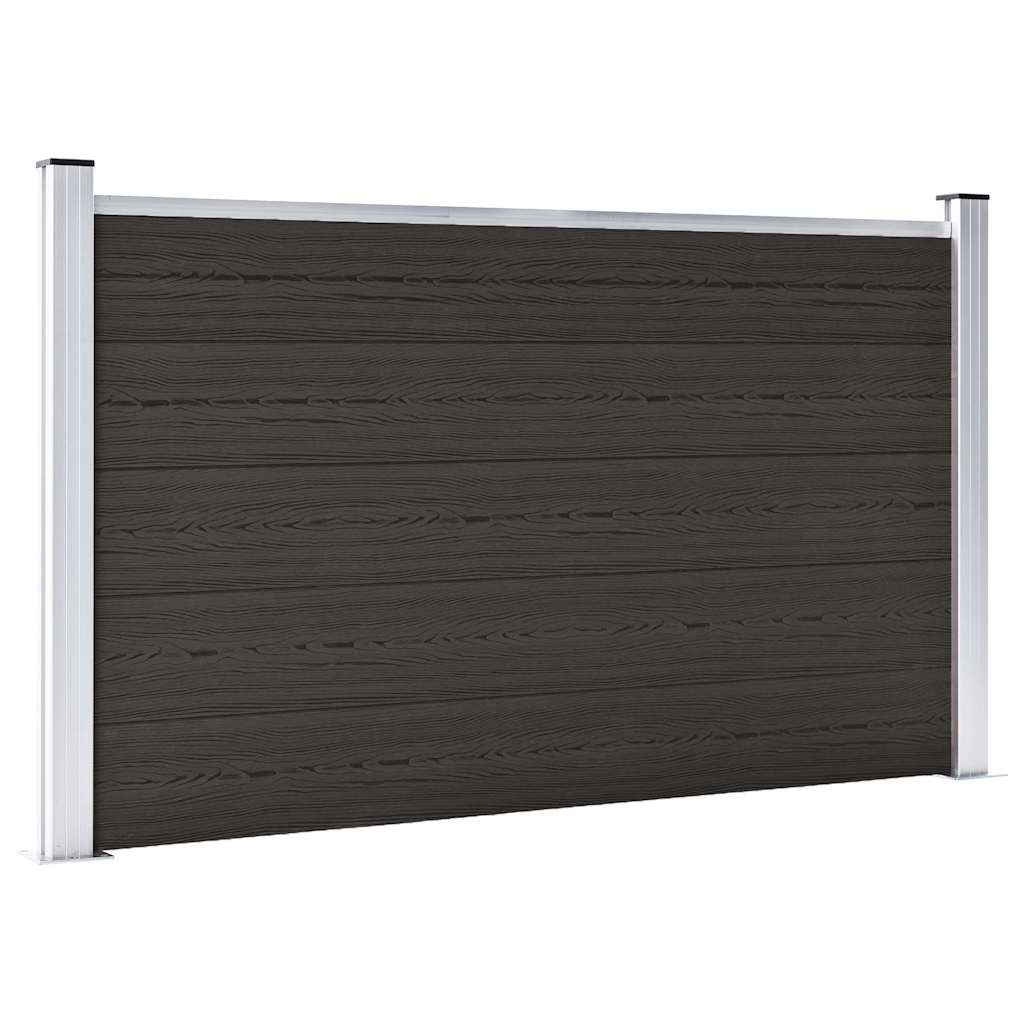Fence Panel WPC 180x105 cm Black 1 section with 2 posts