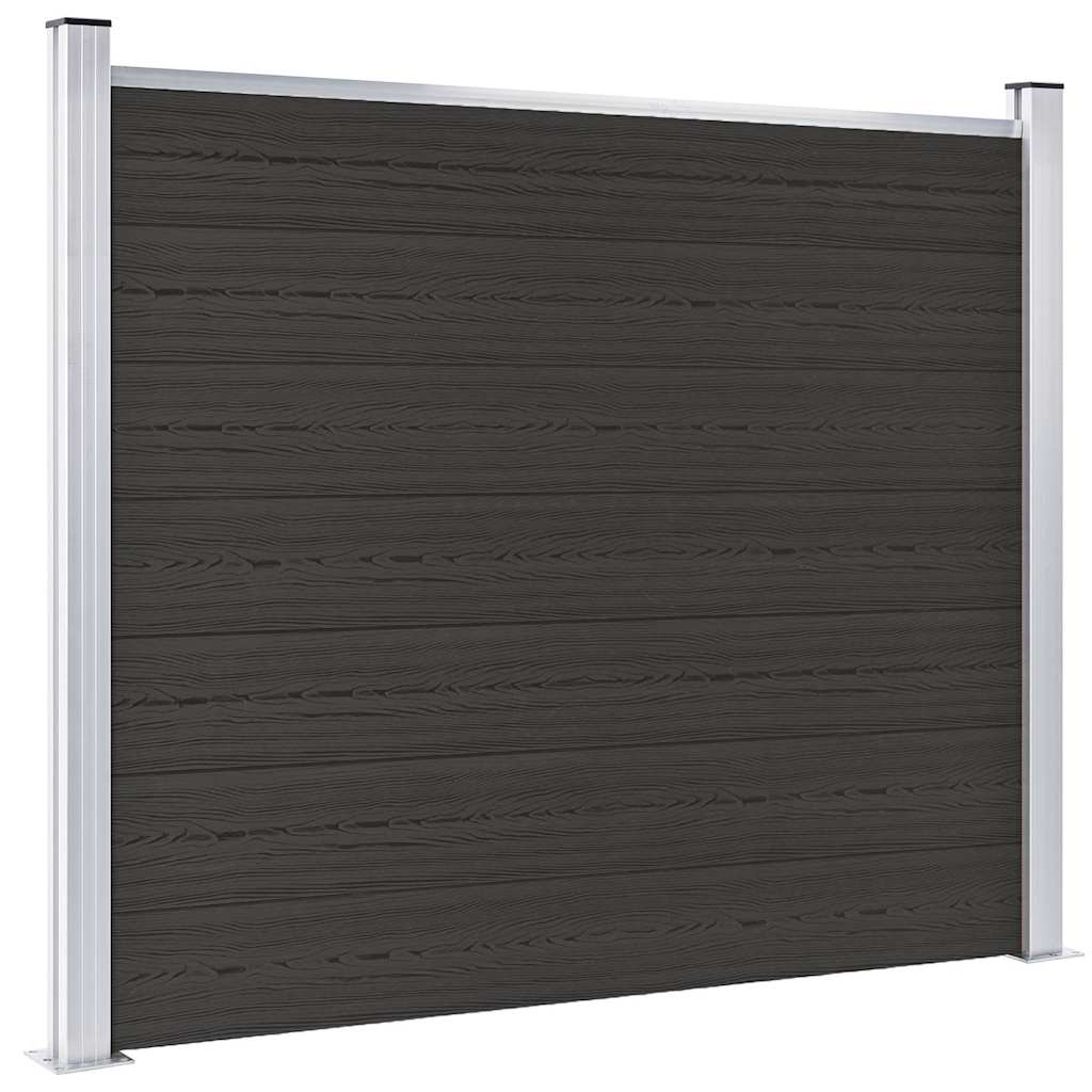 Fence Panel WPC 180x146 cm Black 1 section with 2 posts