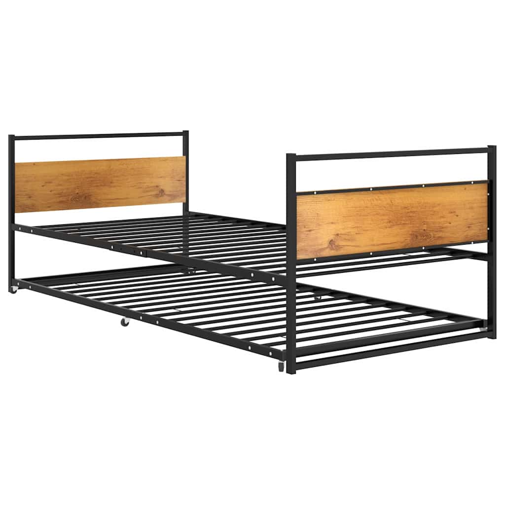 vidaXL Pull-out Bed Frame without Mattress Black Metal 90x200 cm 2