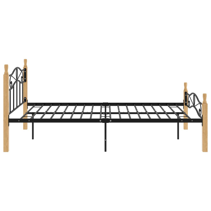 Bed Frame Black Metal and Solid Oak Wood 120x200 cm