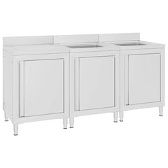 Commercial Kitchen Sink Cabinet 180x60x96 cm Stainless Steel 180 cm double sink + drainboard