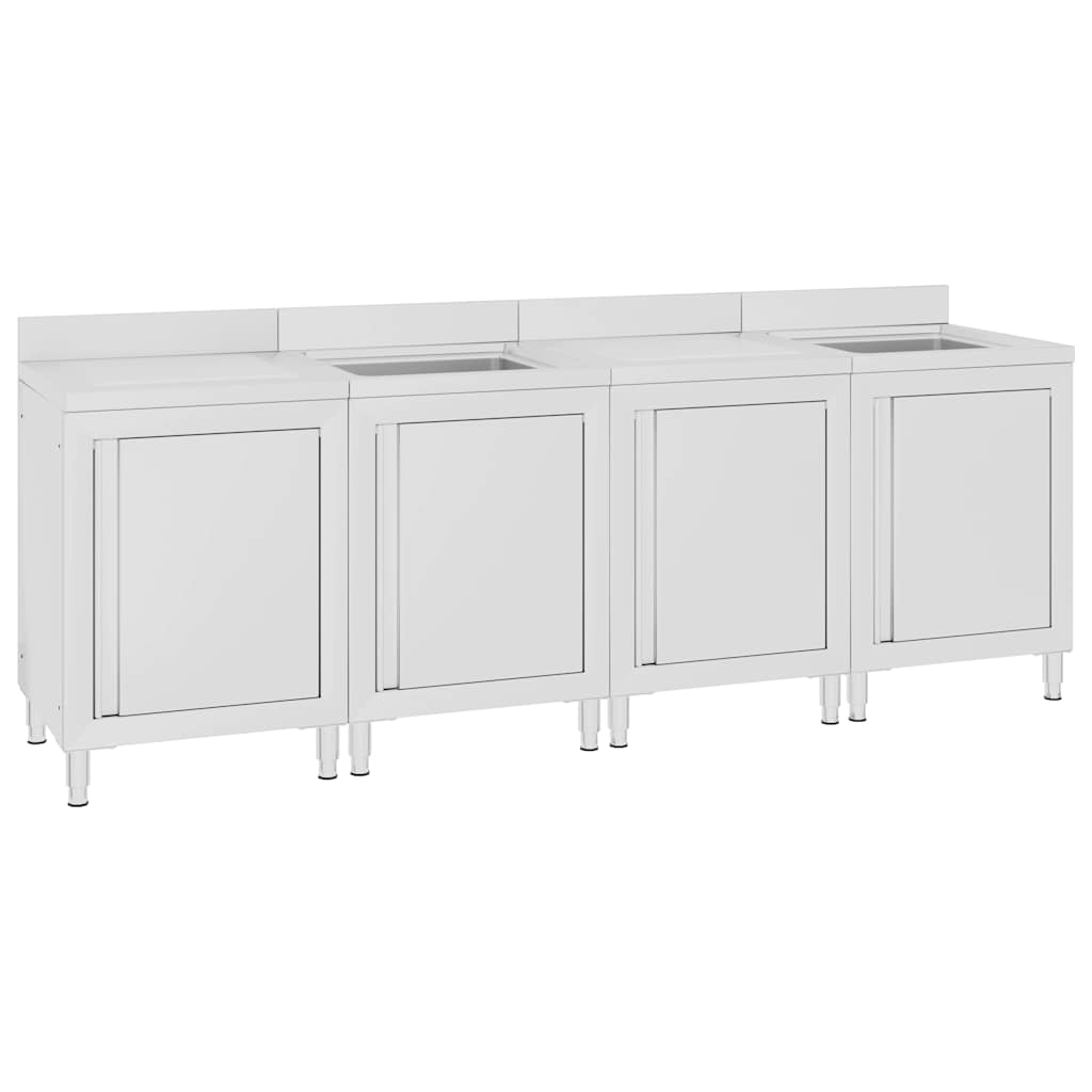 Commercial Kitchen Sink Cabinet 180x60x96 cm Stainless Steel 240 cm double sink + double drainboard