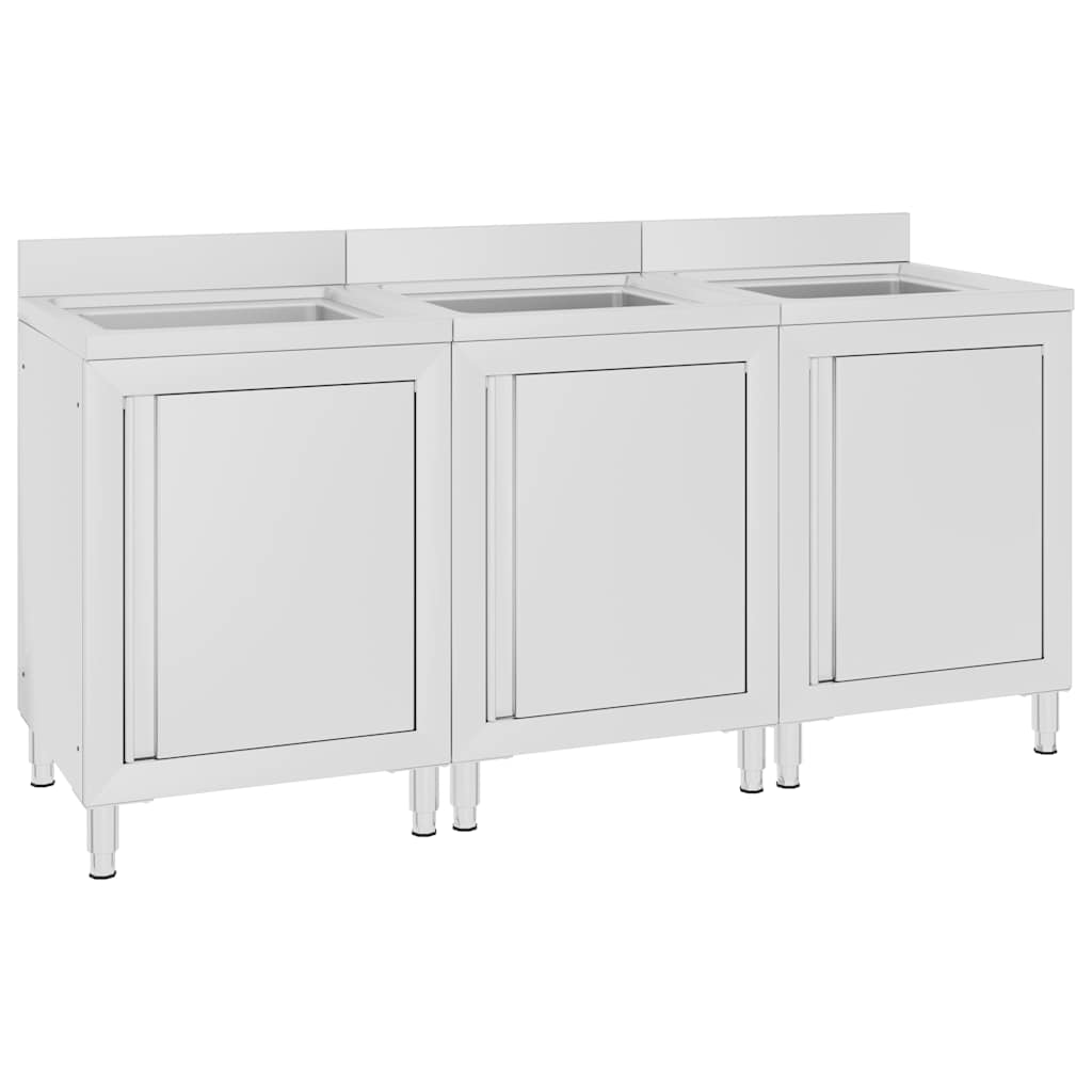 Commercial Kitchen Sink Cabinet 180x60x96 cm Stainless Steel 180 cm triple sink