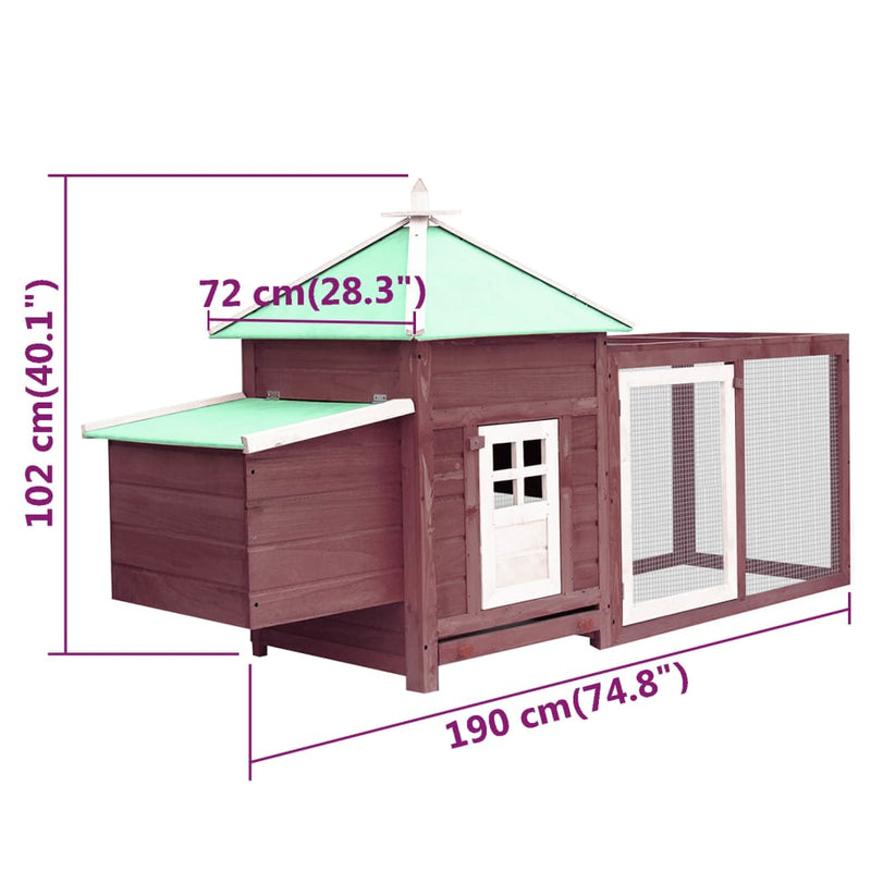 Chicken Coop with Nest Box Mocha 190x72x102 cm Solid Firwood