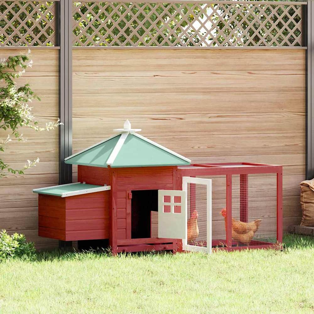 Chicken Coop with Nest Box 190x72x102 cm Solid Firwood Red