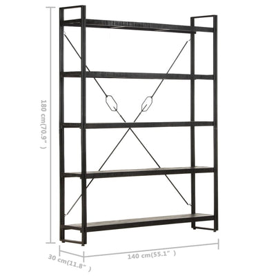 5-Tier Bookcase Black 140x30x180 cm Solid Mango Wood