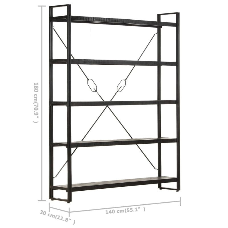 5-Tier Bookcase Black 140x30x180 cm Solid Mango Wood