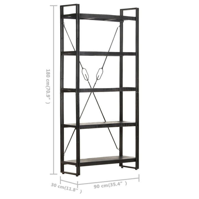 5-Tier Bookcase Black 90x30x180 cm Solid Mango Wood