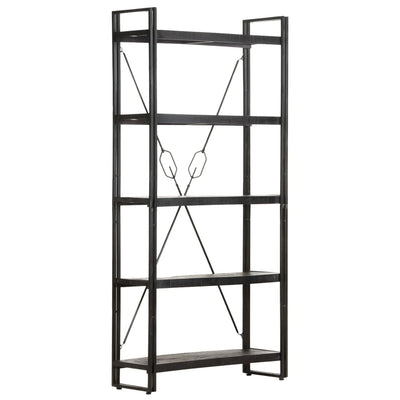 5-Tier Bookcase Black 90x30x180 cm Solid Mango Wood