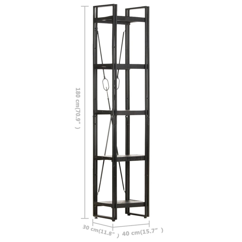 5-Tier Bookcase Black 40x30x180 cm Solid Mango Wood